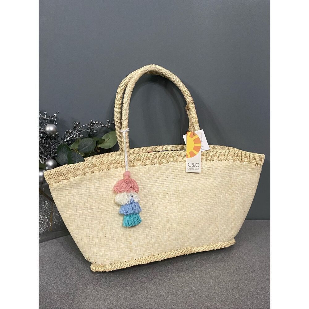 C&C California Woven Straw Tote Beach Bag Purse